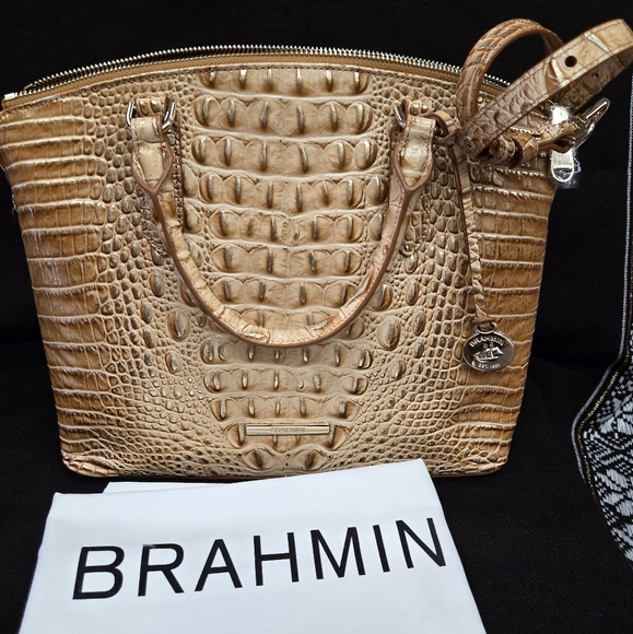 NWT Brahmin honey brown Melbourne, Crocodile-Embossed Duxbury Satchel Bag - Picture 2 of 13